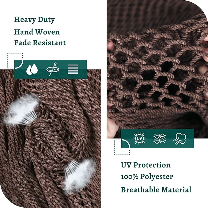 Карибски люлеещ се хамак с разпъваща се щанга, голям хамак, ръчно изработен висящ стол от въже, за външна употреба, вътрешна употреба, спалня, товароносимост 150 кг, тъмнокафяв