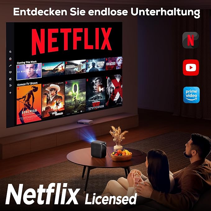 Проектор [Вграден Netflix/YouTube/Prime Video], Full HD 1080P 18000 лумена, iZEEKER 4K проектор WiFi Bluetooth, напълно запечатан, електрически фокус 4D/4P Keystone, съвместим с Android/PC/USB