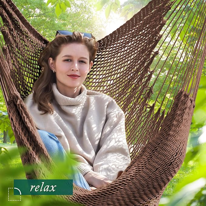 Карибски люлеещ се хамак с разпъваща се щанга, голям хамак, ръчно изработен висящ стол от въже, за външна употреба, вътрешна употреба, спалня, товароносимост 150 кг, тъмнокафяв